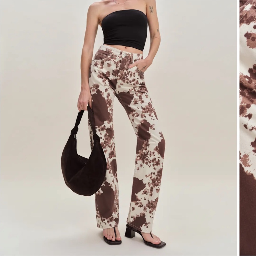 Reformation Val 90s Mid Rise Straight Jeans Cowhide Print